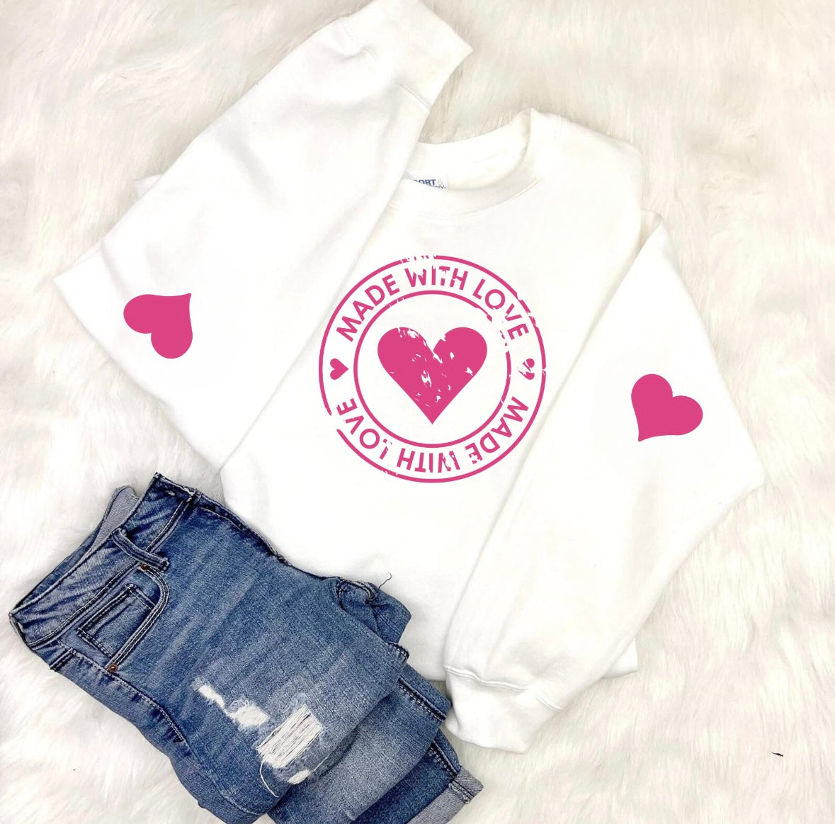 Love Heart Sweatshirt with Heart Arm Patches