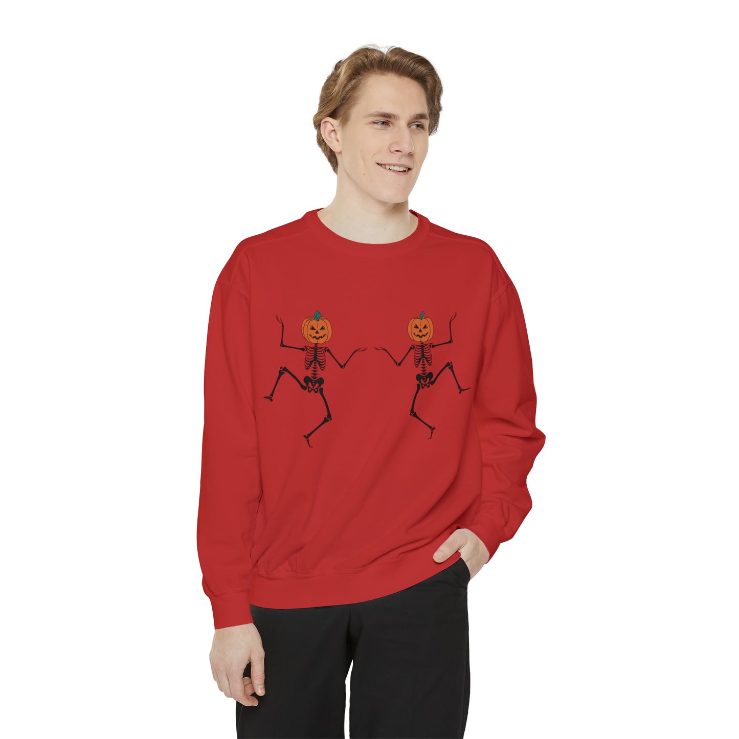 Pumpkin Skeletons Dancing, Comfort Colors, Crewneck, Unisex Garment-Dyed Sweatshirt