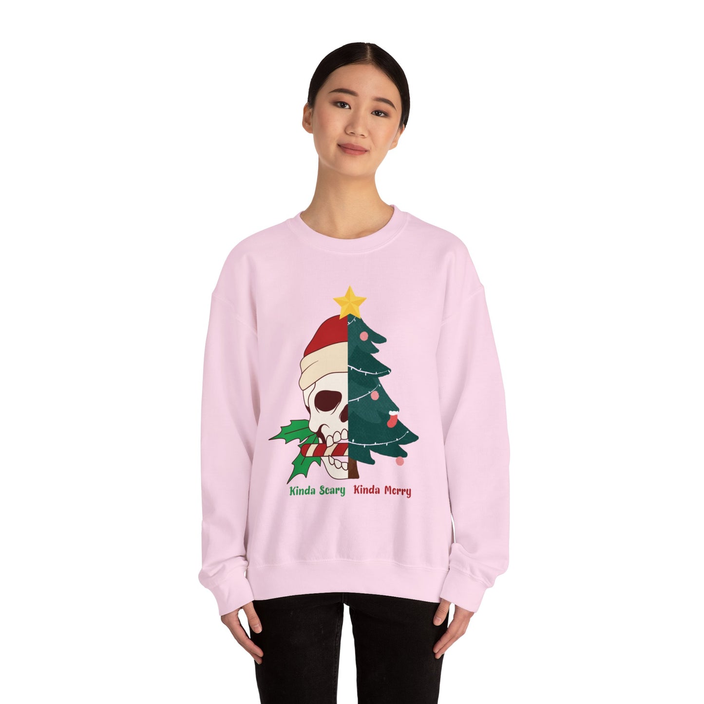 Kinda Scary Kinda Merry Crewneck, Funny Christmas Sweatshirt, Cute Spooky Season Sweater, Custom Christmas Skeleton Sweatshirt, Unisex