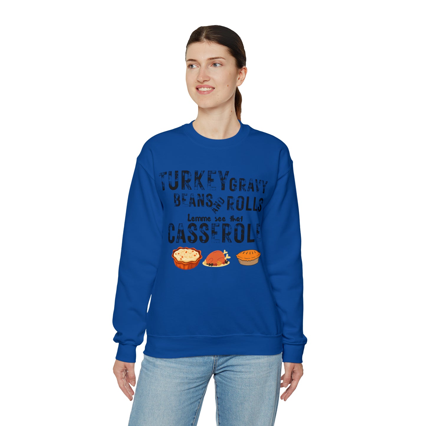 Turkey Thanksgiving Unisex Crewneck Sweatshirt, Turkey Gravy Beans and Rolls, Casserole Sweatshirt
