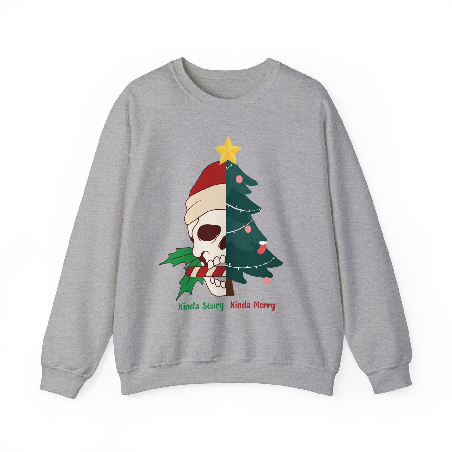 Kinda Scary Kinda Merry Crewneck, Funny Christmas Sweatshirt, Cute Spooky Season Sweater, Custom Christmas Skeleton Sweatshirt, Unisex