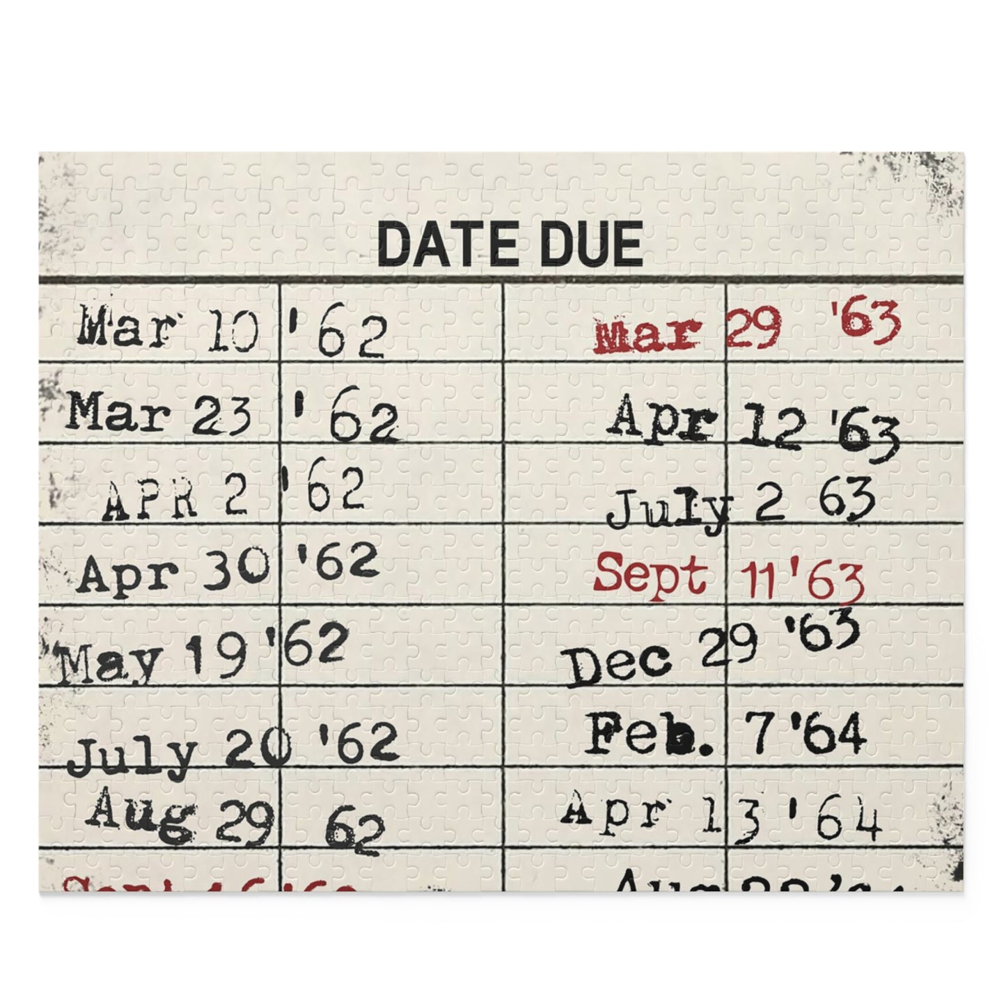 Vintage Library Due Date Card, Retro Library Puzzle (120, 252, 500-Piece), Gift for Reader, Librarian Gift, Bibliophile, Christmas Gift