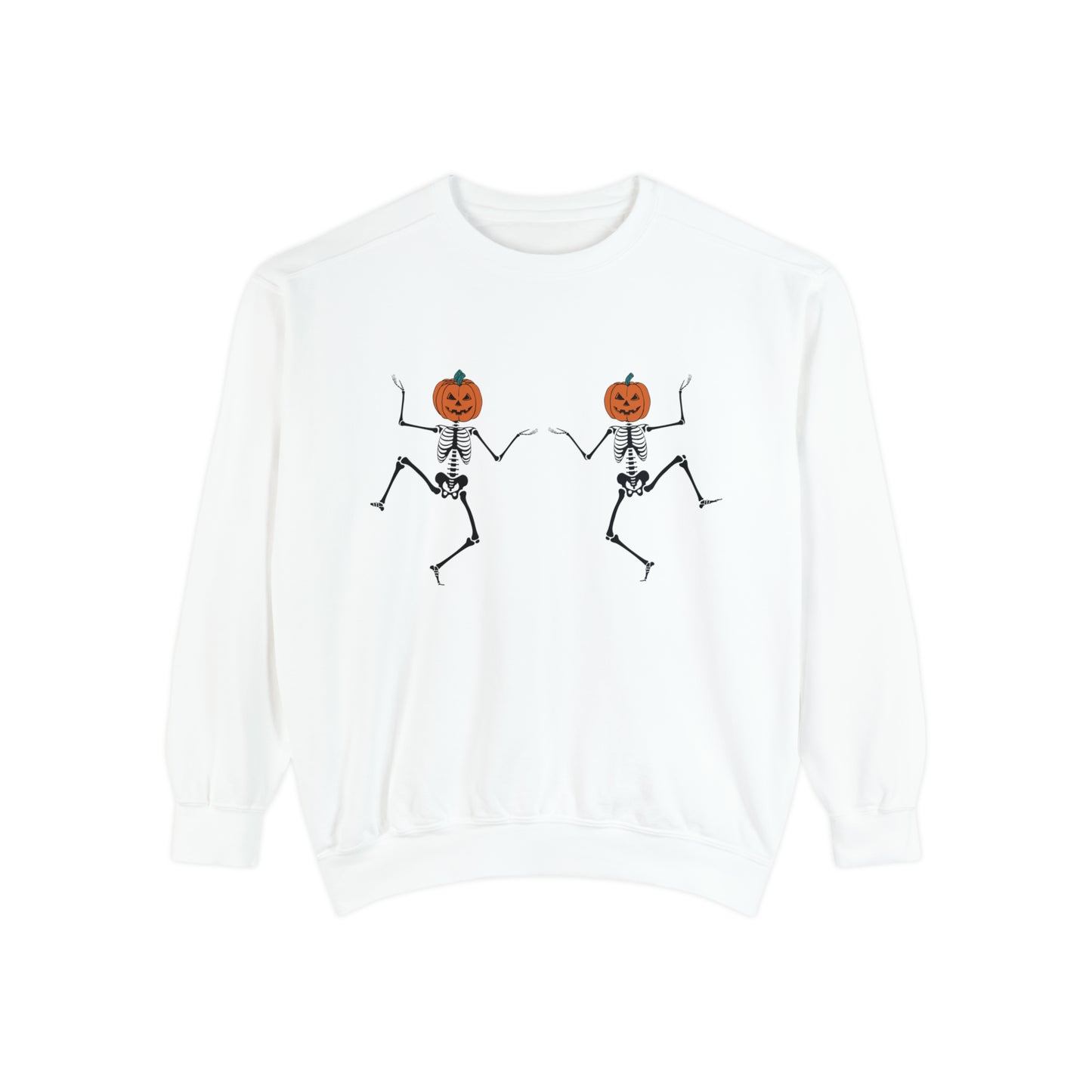 Pumpkin Skeletons Dancing, Comfort Colors, Crewneck, Unisex Garment-Dyed Sweatshirt