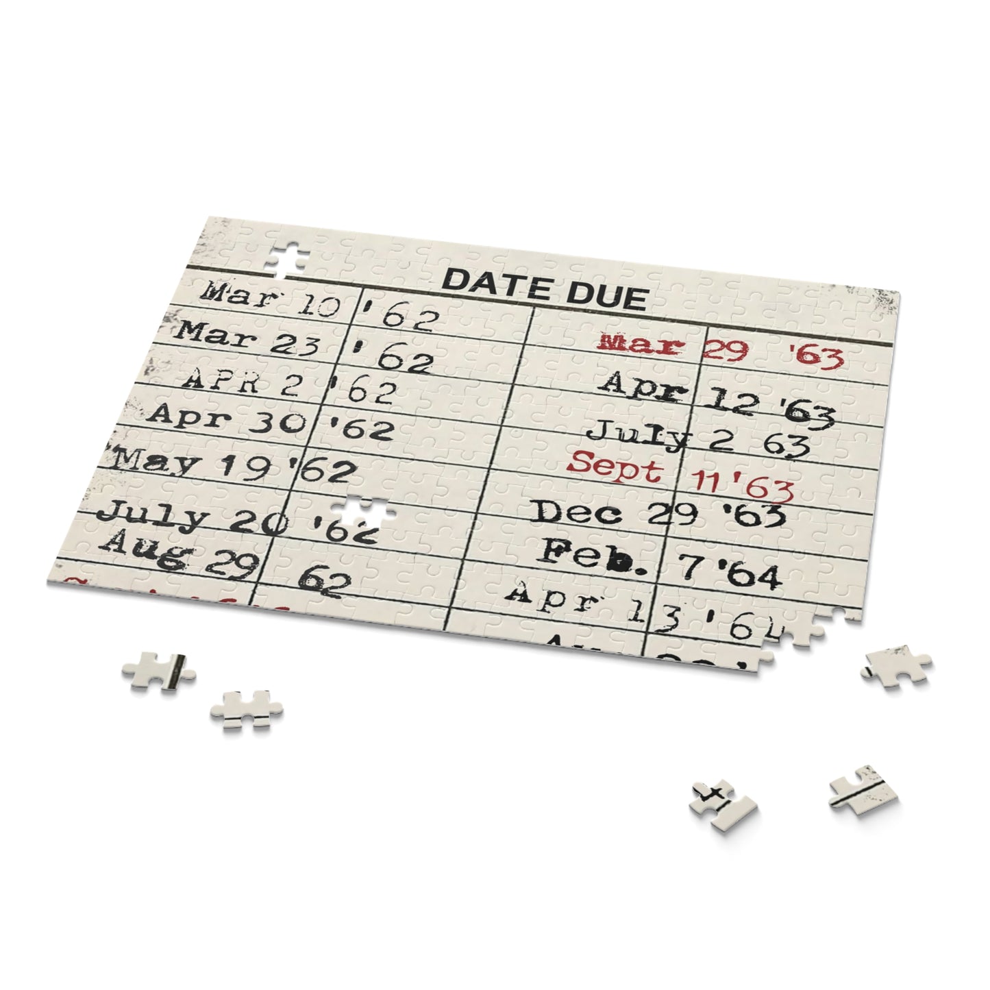 Vintage Library Due Date Card, Retro Library Puzzle (120, 252, 500-Piece), Gift for Reader, Librarian Gift, Bibliophile, Christmas Gift