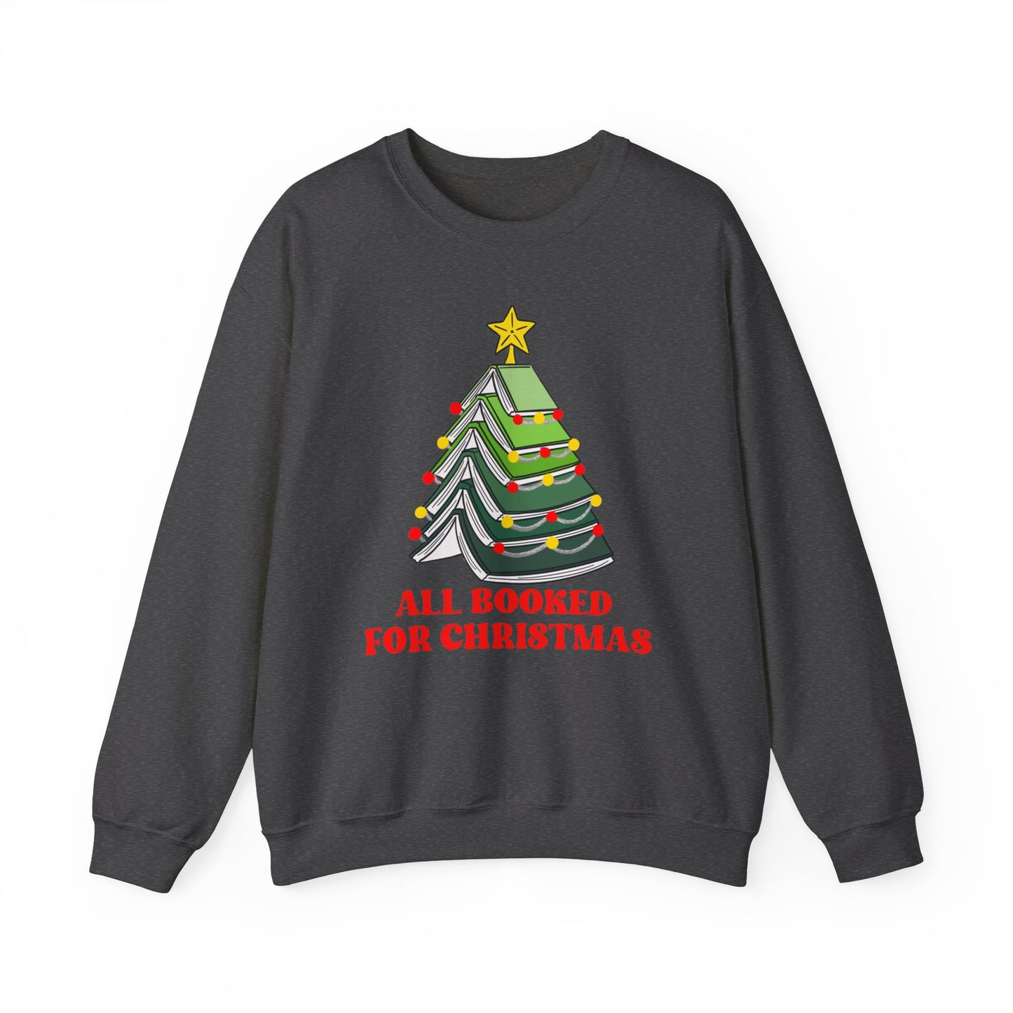 All Booked For Christmas Sweatshirt, Custom Book Lover Christmas Gift, Gift for Book Lover, Cute Book Christmas Tree Sweater, Book club