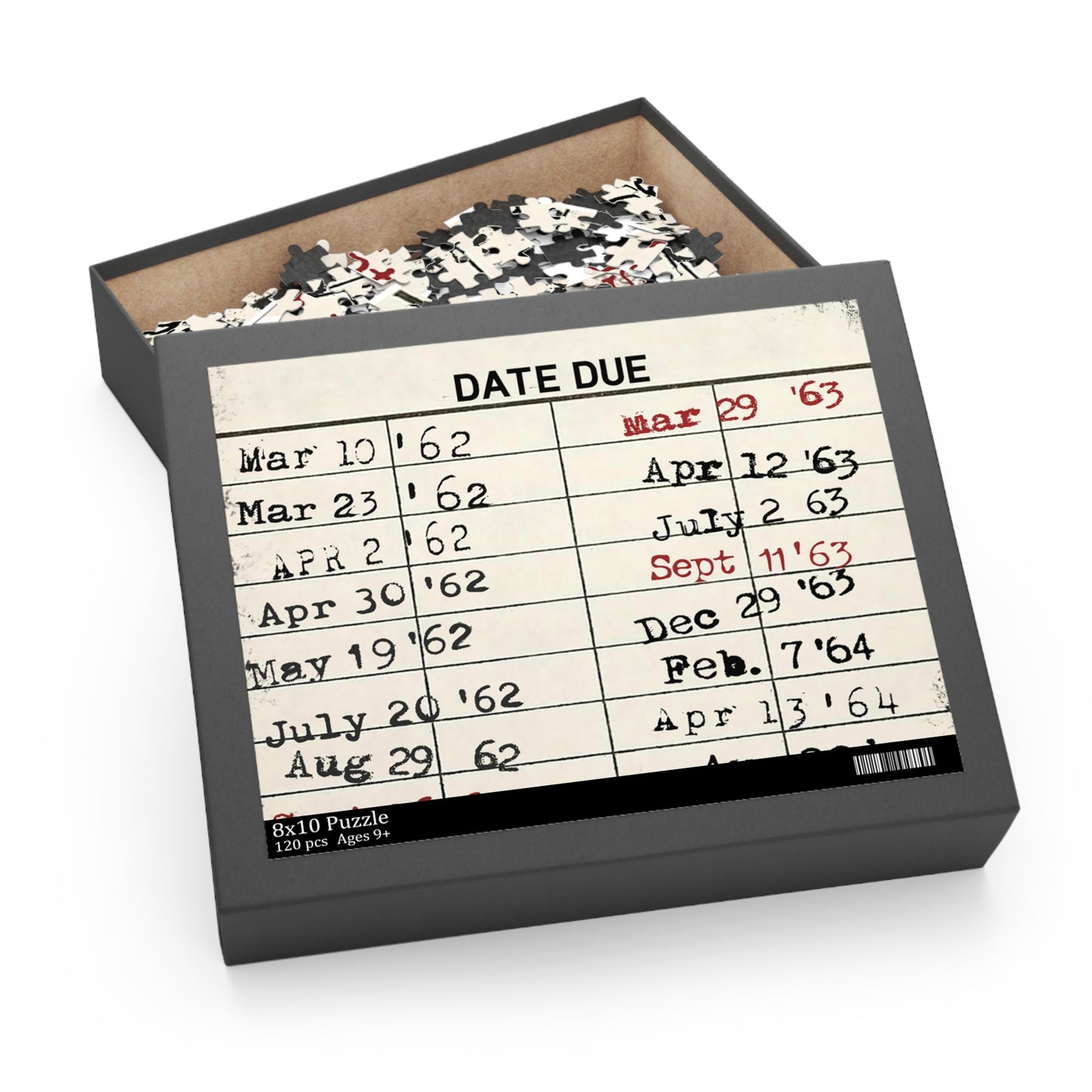 Vintage Library Due Date Card, Retro Library Puzzle (120, 252, 500-Piece), Gift for Reader, Librarian Gift, Bibliophile, Christmas Gift