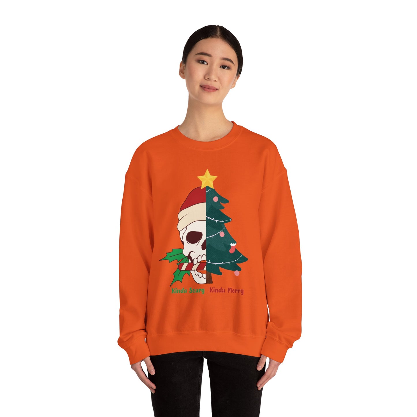 Kinda Scary Kinda Merry Crewneck, Funny Christmas Sweatshirt, Cute Spooky Season Sweater, Custom Christmas Skeleton Sweatshirt, Unisex