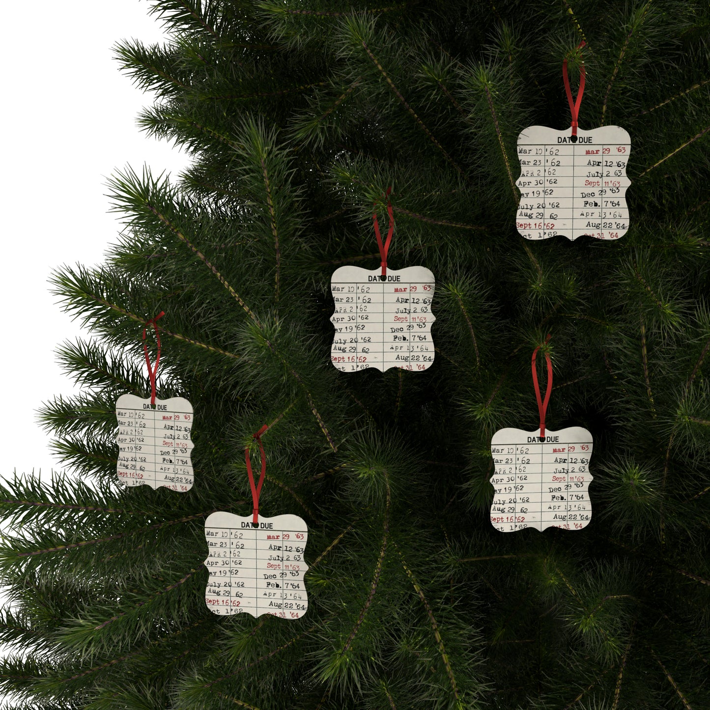Christmas Vintage Library Due Date Aluminum Ornament (1pc, 5pcs, 10pcs, 20pcs), Retro library, Librarian Ornament, Christmas Tree Decoration