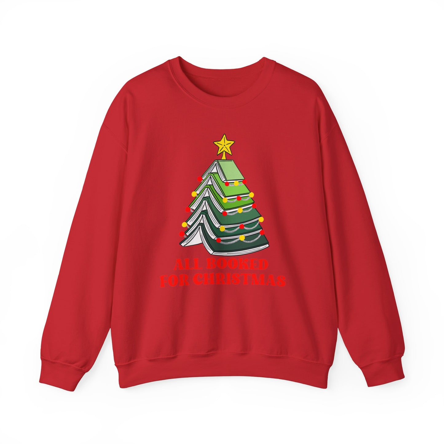 All Booked For Christmas Sweatshirt, Custom Book Lover Christmas Gift, Gift for Book Lover, Cute Book Christmas Tree Sweater, Book club