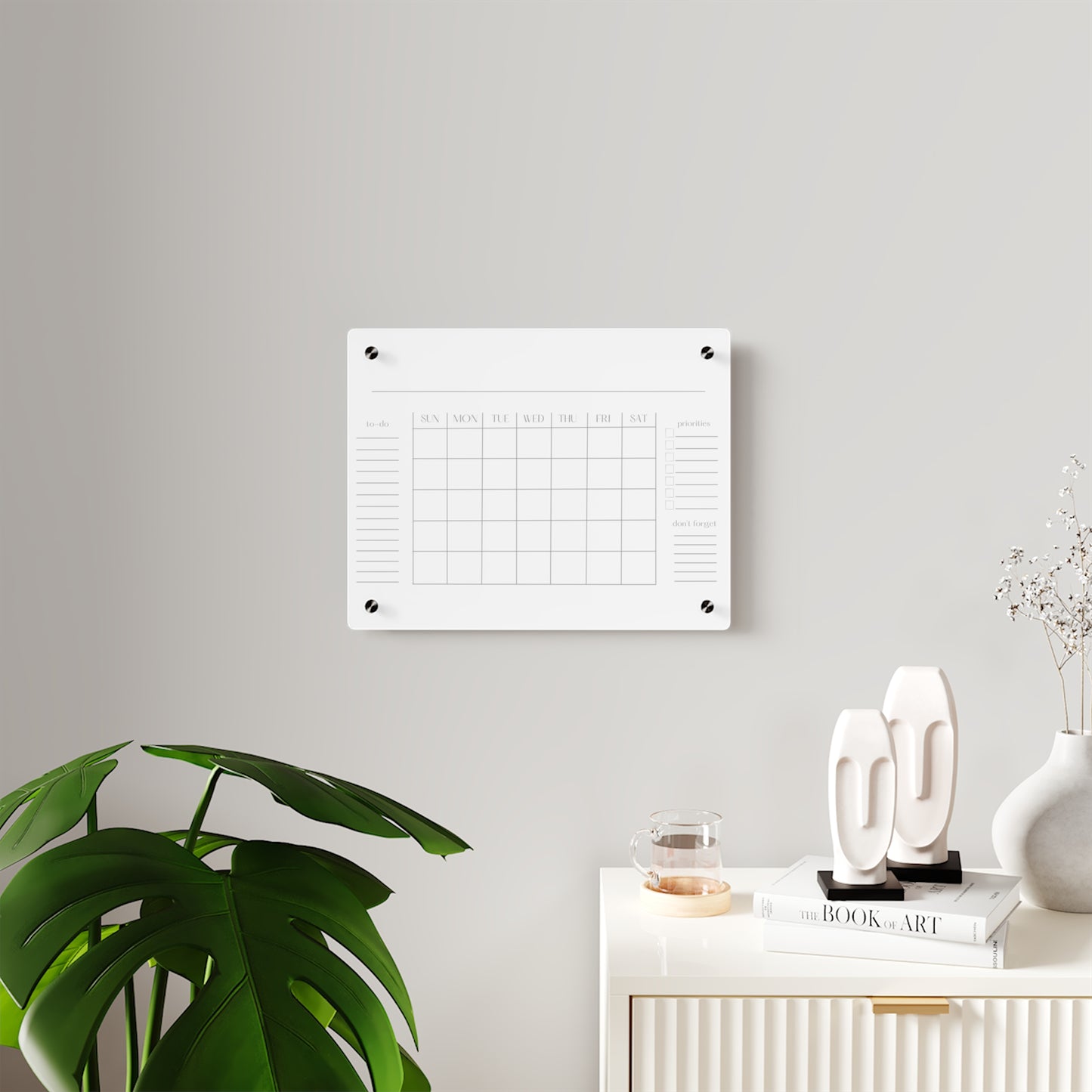 Large Acrylic Calendar, Dry Erase Monthly Acrylic Wall Calendar, 2023 Minimalist Wall Calendar, for Kitchen, Office or Mudroom