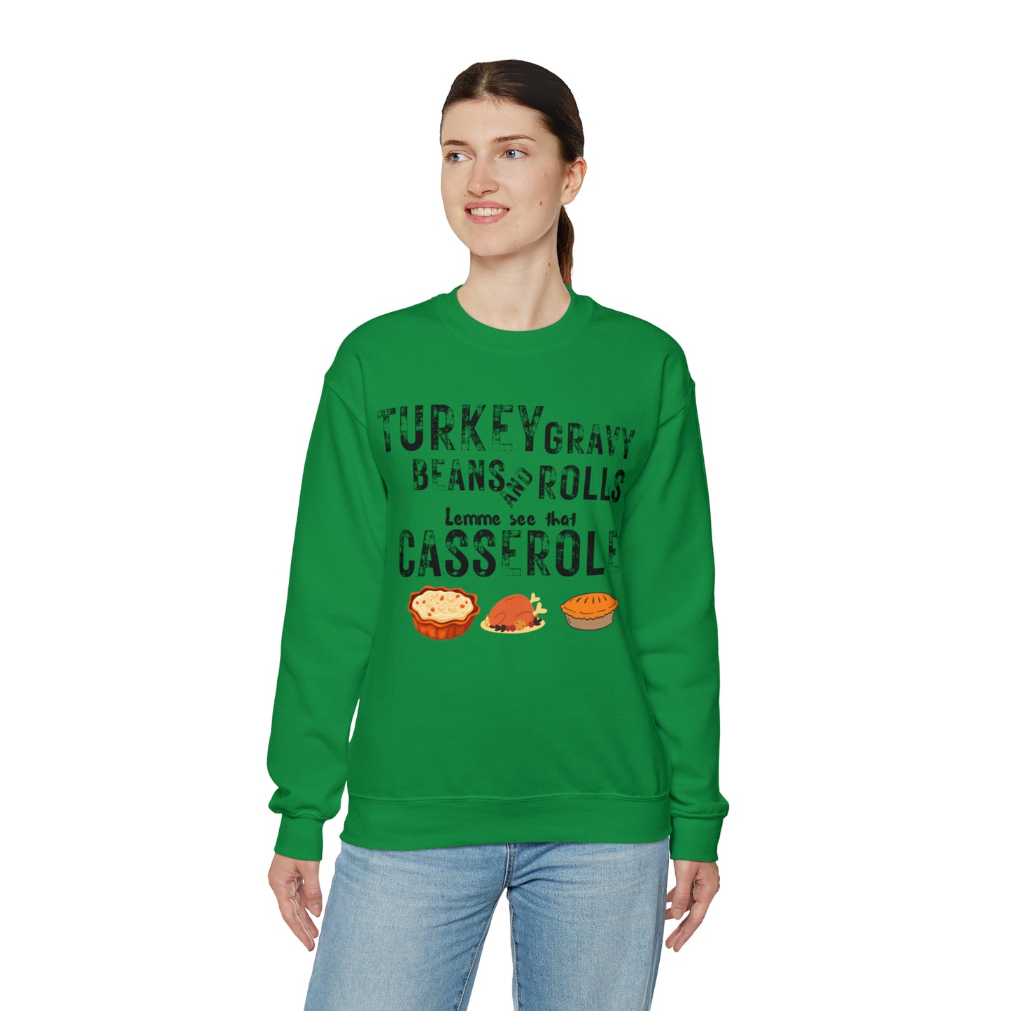 Turkey Thanksgiving Unisex Crewneck Sweatshirt, Turkey Gravy Beans and Rolls, Casserole Sweatshirt