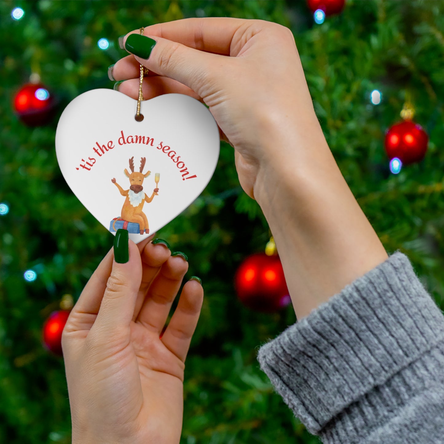 Tis the damn Season Christmas ornament, Holiday Ornament, Funny Gift, Christmas Tree Decor, 4 Shapes, Drinking Reindeer, Funny Reindeer