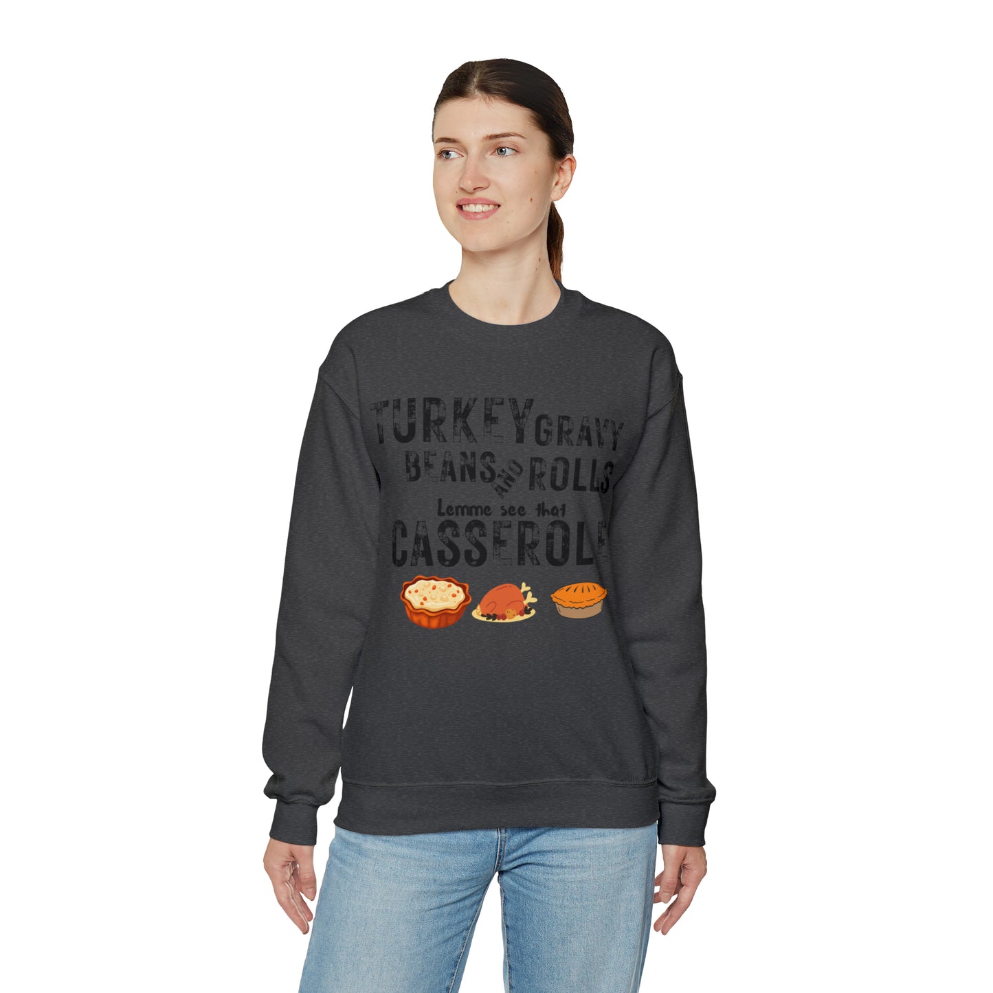 Turkey Thanksgiving Unisex Crewneck Sweatshirt, Turkey Gravy Beans and Rolls, Casserole Sweatshirt