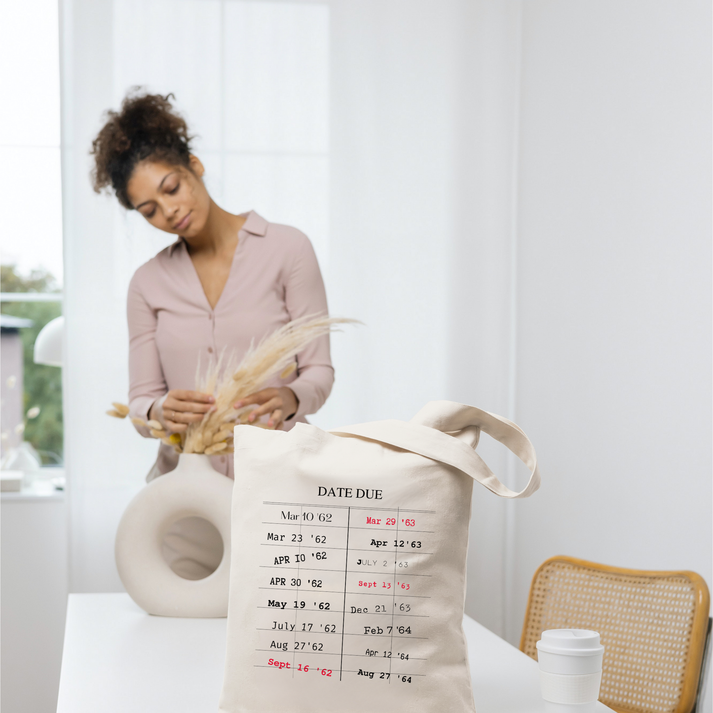 Book Lover Cotton Canvas Tote Bag, Retro Library Due Date Card Bag