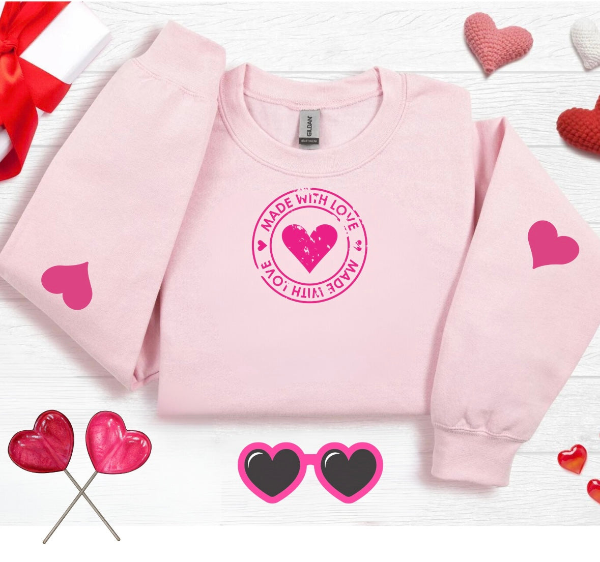 Love Heart Sweatshirt with Heart Arm Patches