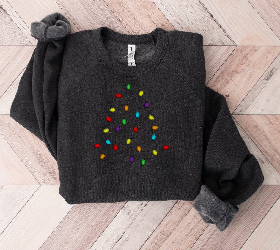 Christmas Lights Tree Embroidered Unisex Sweatshirt