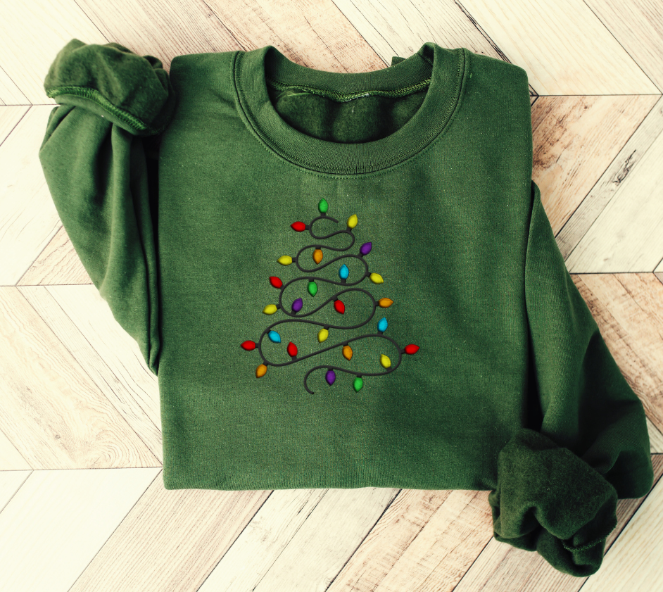 Christmas Lights Tree Embroidered Unisex Sweatshirt