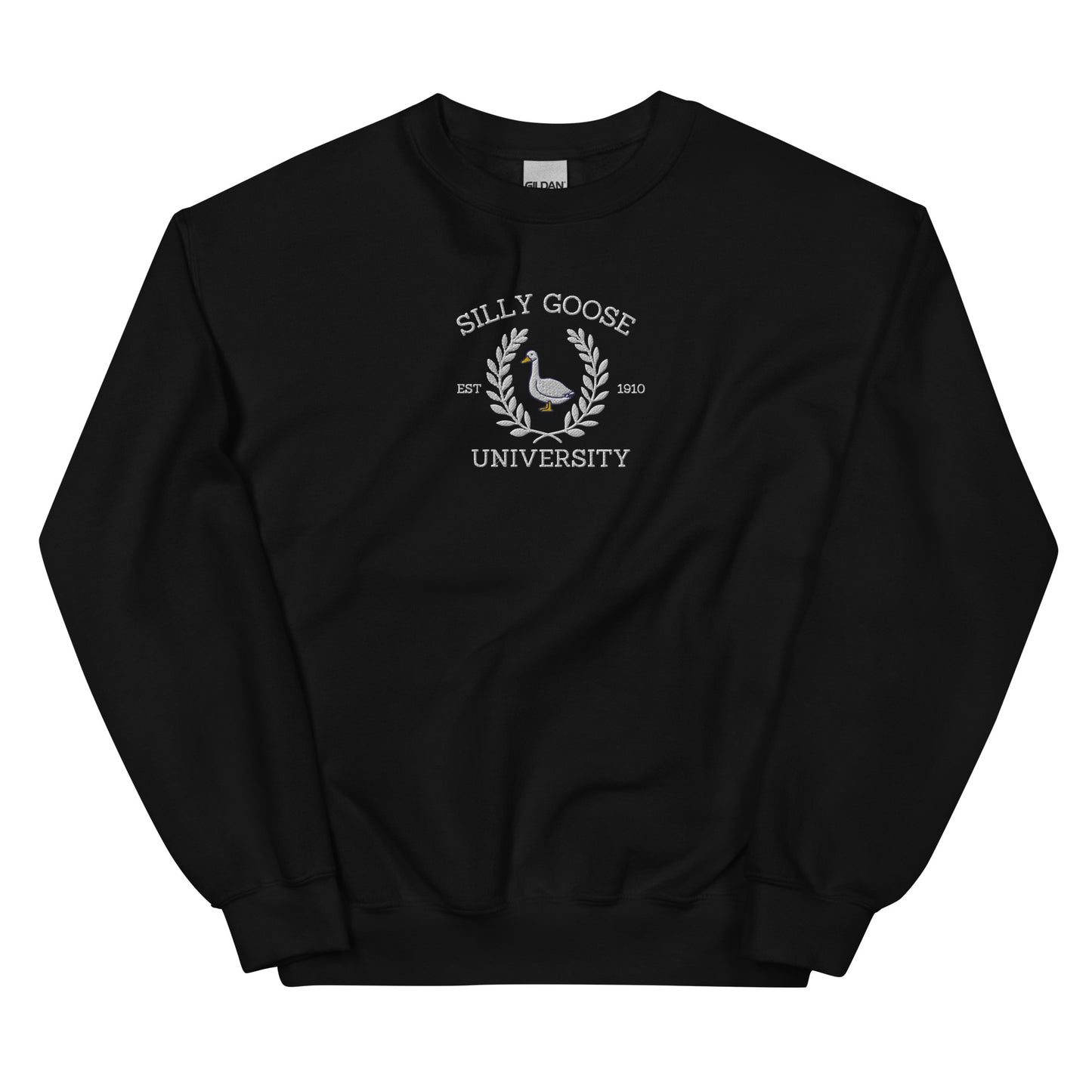 Silly Goose University Embroidered Unisex Sweatshirt - White