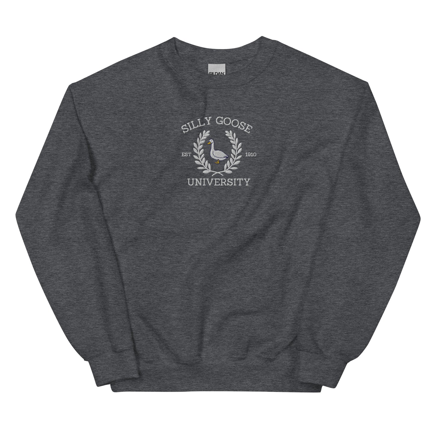 Silly Goose University Embroidered Unisex Sweatshirt - White