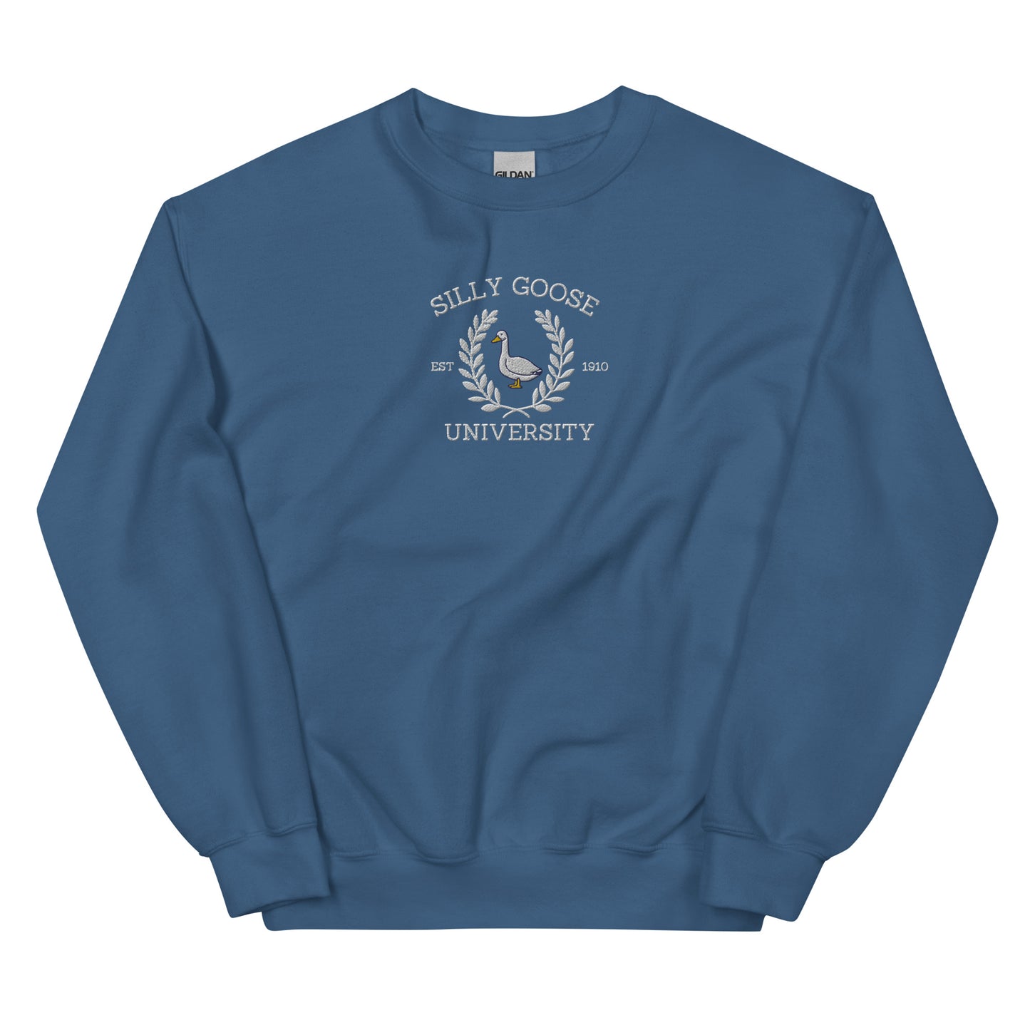 Silly Goose University Embroidered Unisex Sweatshirt - White