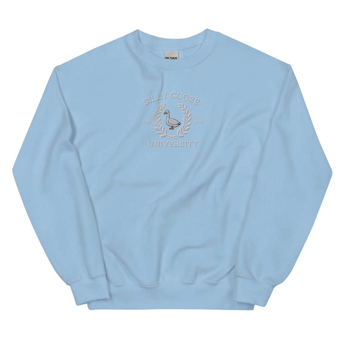 Silly Goose University Embroidered Unisex Sweatshirt - White