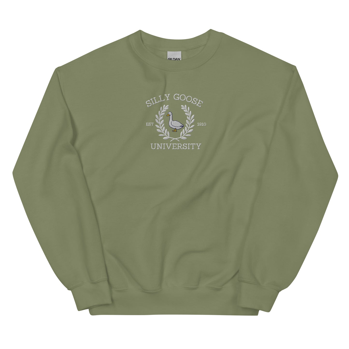 Silly Goose University Embroidered Unisex Sweatshirt - White