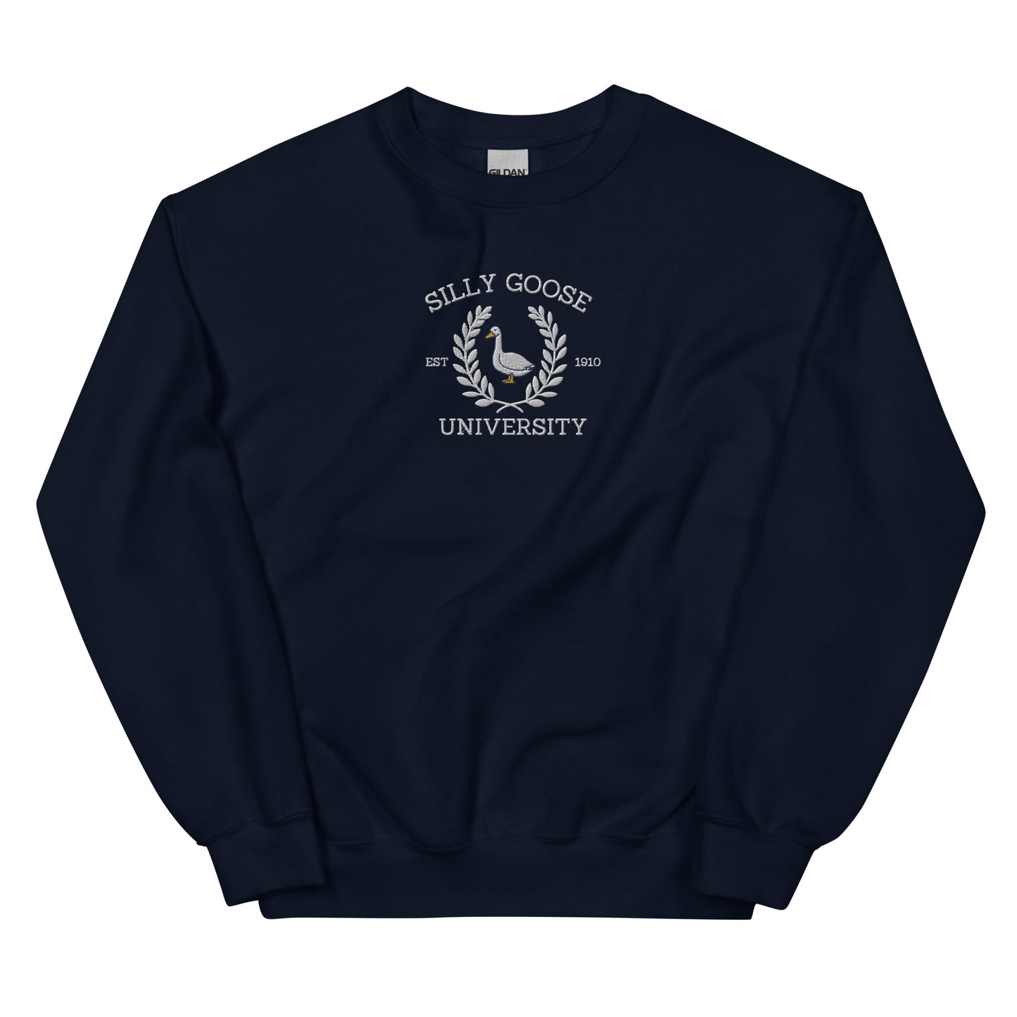Silly Goose University Embroidered Unisex Sweatshirt - White