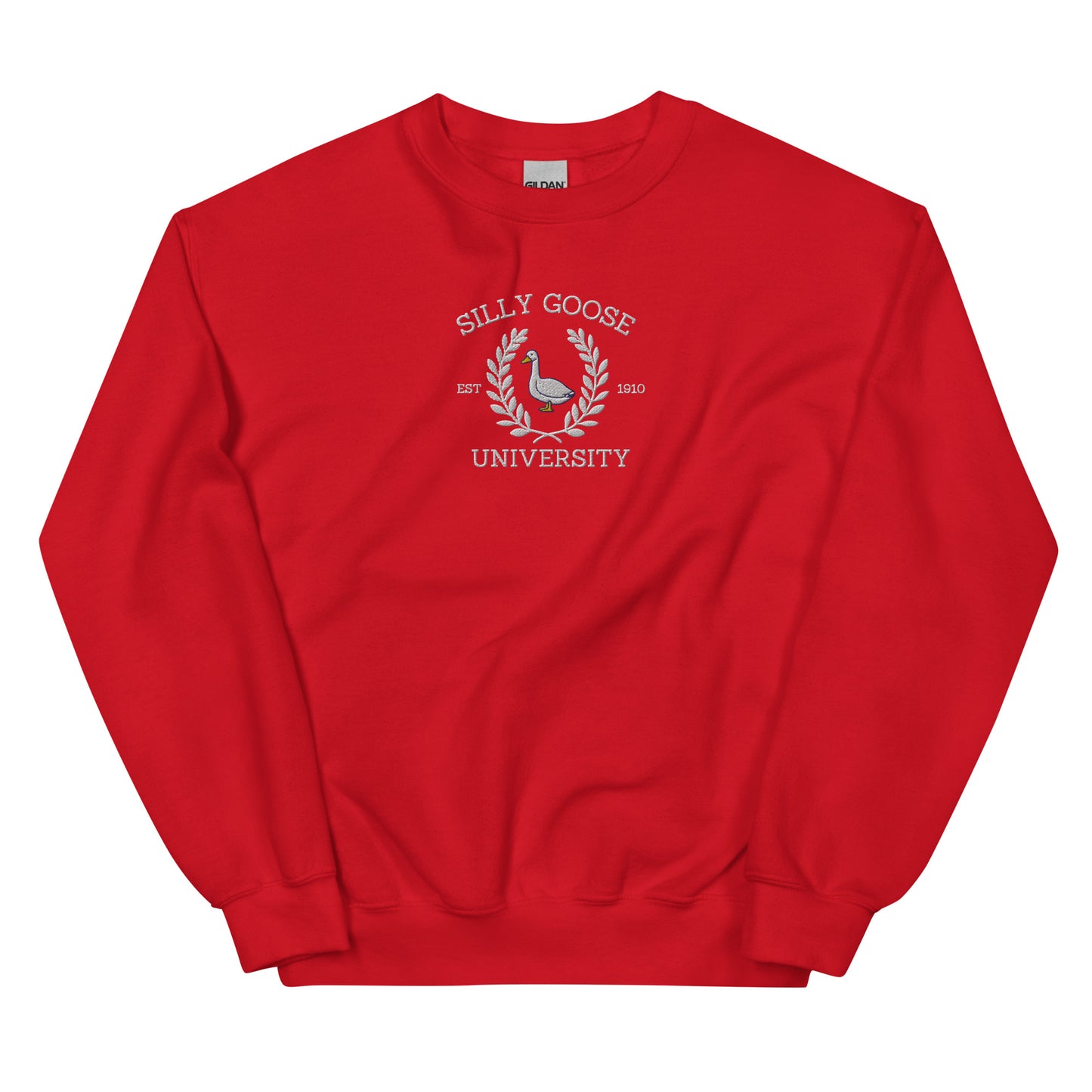 Silly Goose University Embroidered Unisex Sweatshirt - White