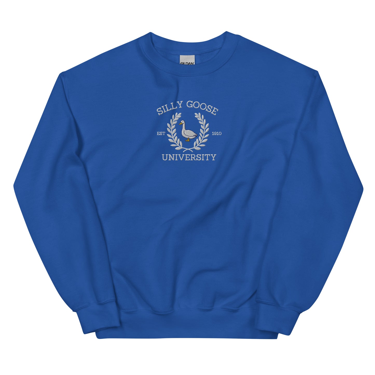 Silly Goose University Embroidered Unisex Sweatshirt - White