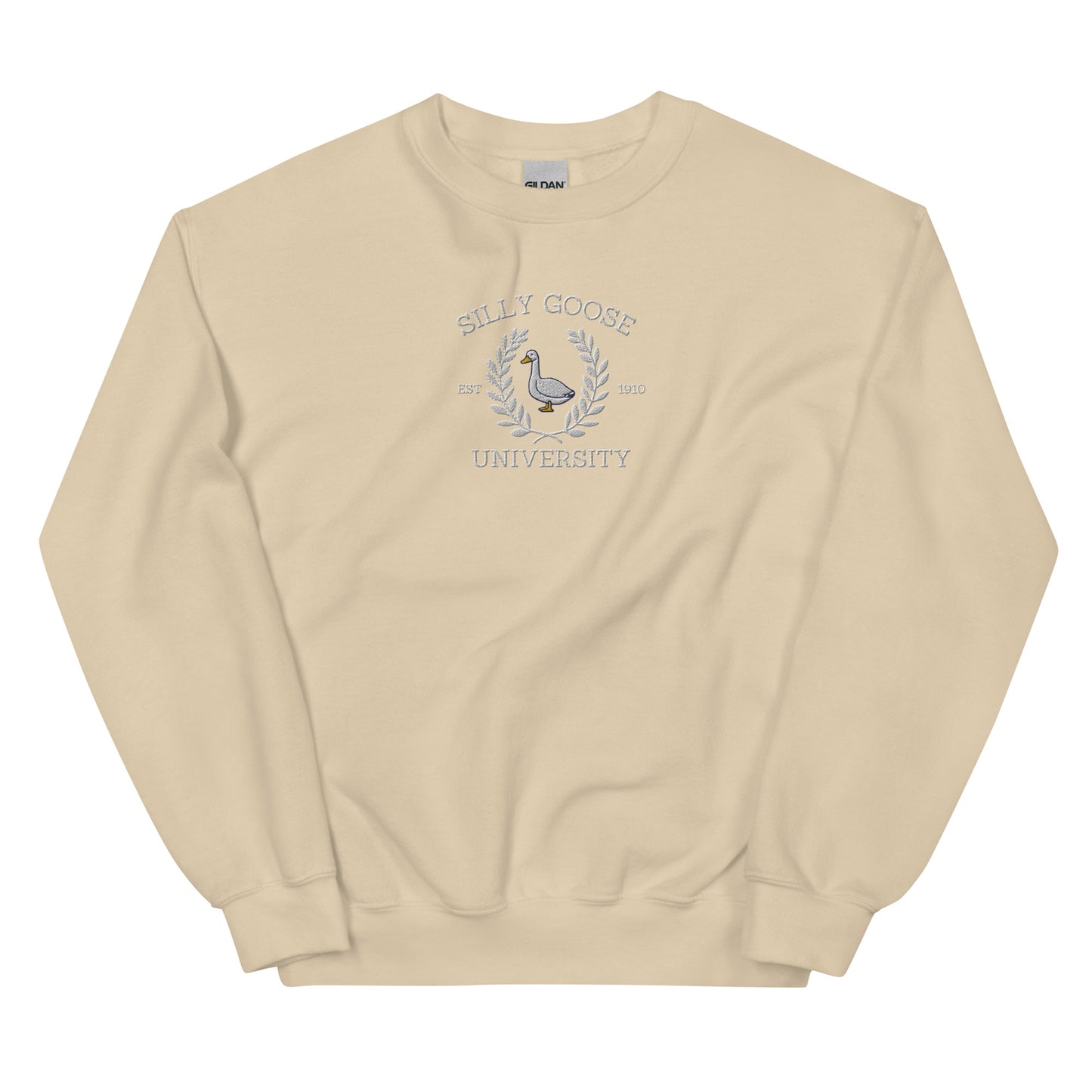 Silly Goose University Embroidered Unisex Sweatshirt - White