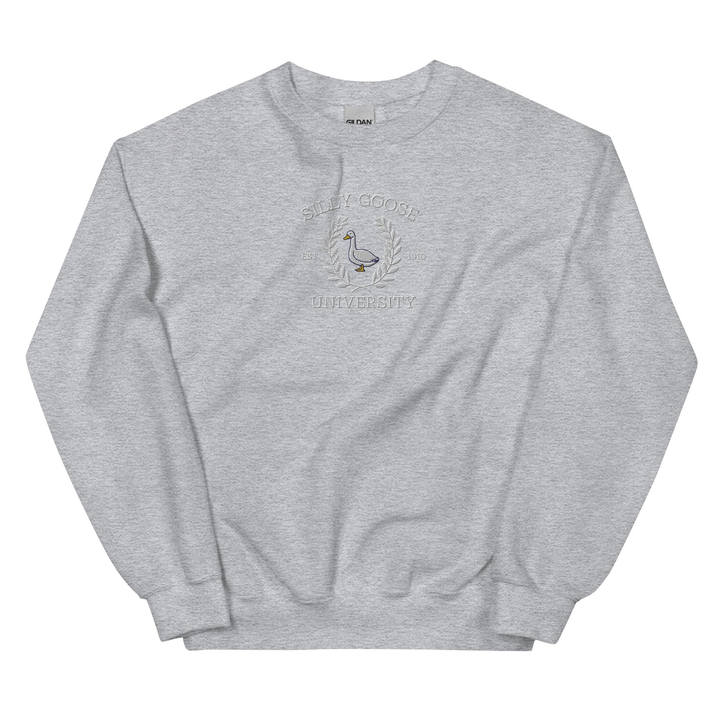 Silly Goose University Embroidered Unisex Sweatshirt - White