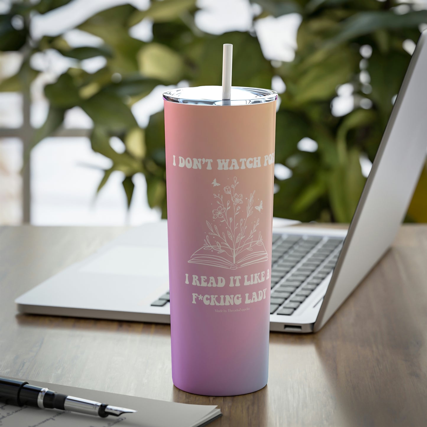 I don't watch p.o.r.n, I read it like a lady Water Bottle Skinny Tumbler, 20oz, book lover, mothers day, book nerd