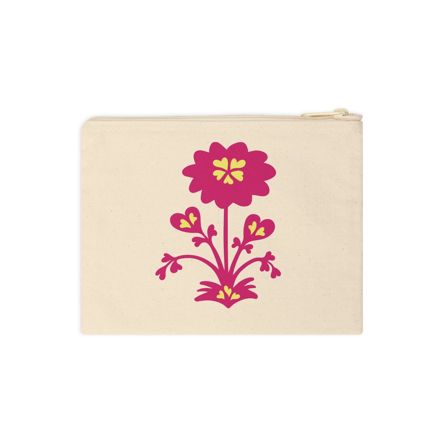 Pink Floral Cotton Zipper Pouch 8.3" x 7.8"