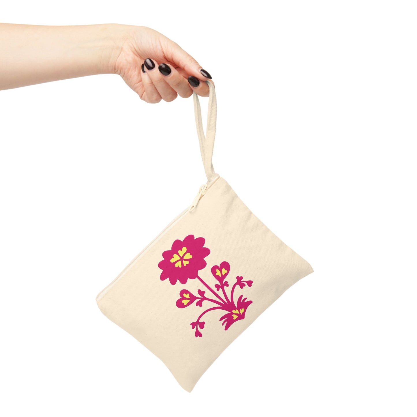 Pink Floral Cotton Zipper Pouch 8.3" x 7.8"