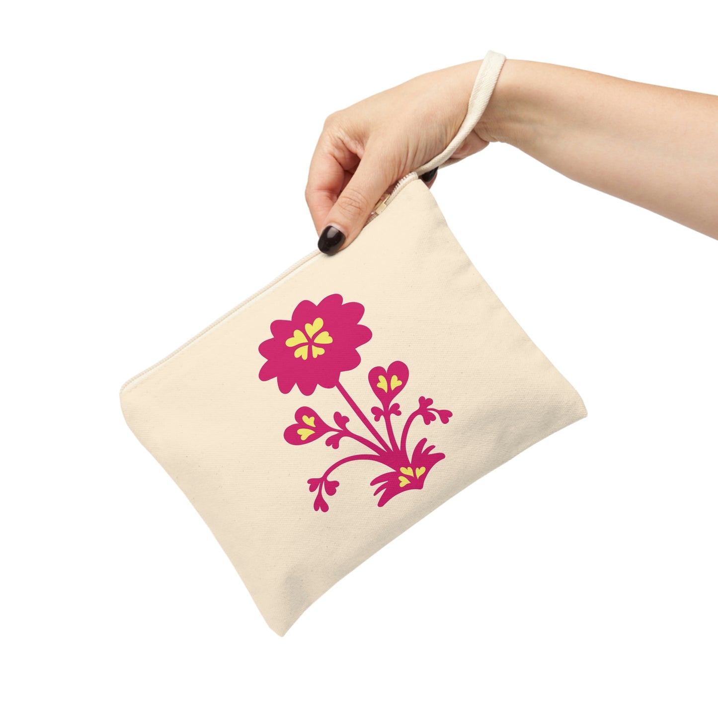 Pink Floral Cotton Zipper Pouch 8.3" x 7.8"