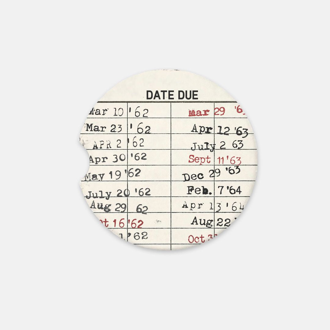 Vintage Library Due Date Card Sandstone Car Coaster