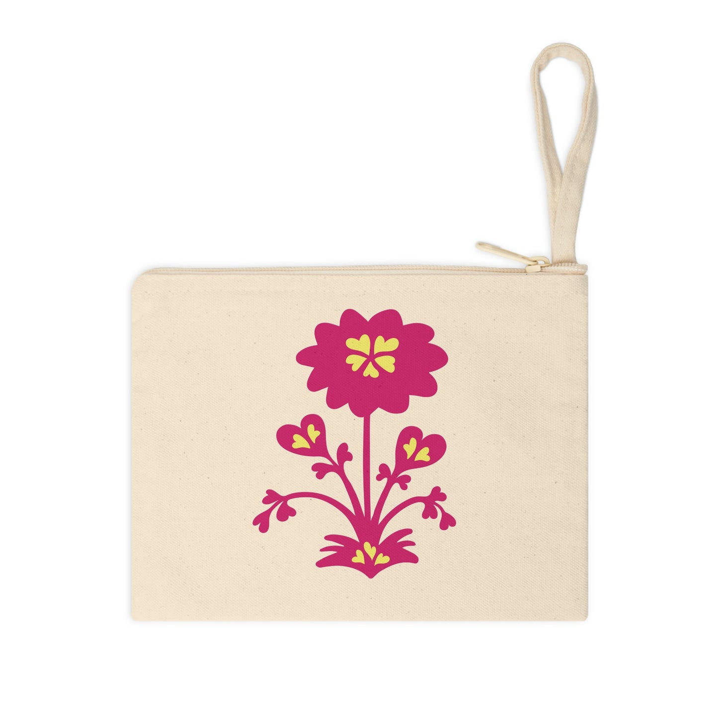 Pink Floral Cotton Zipper Pouch 8.3" x 7.8"