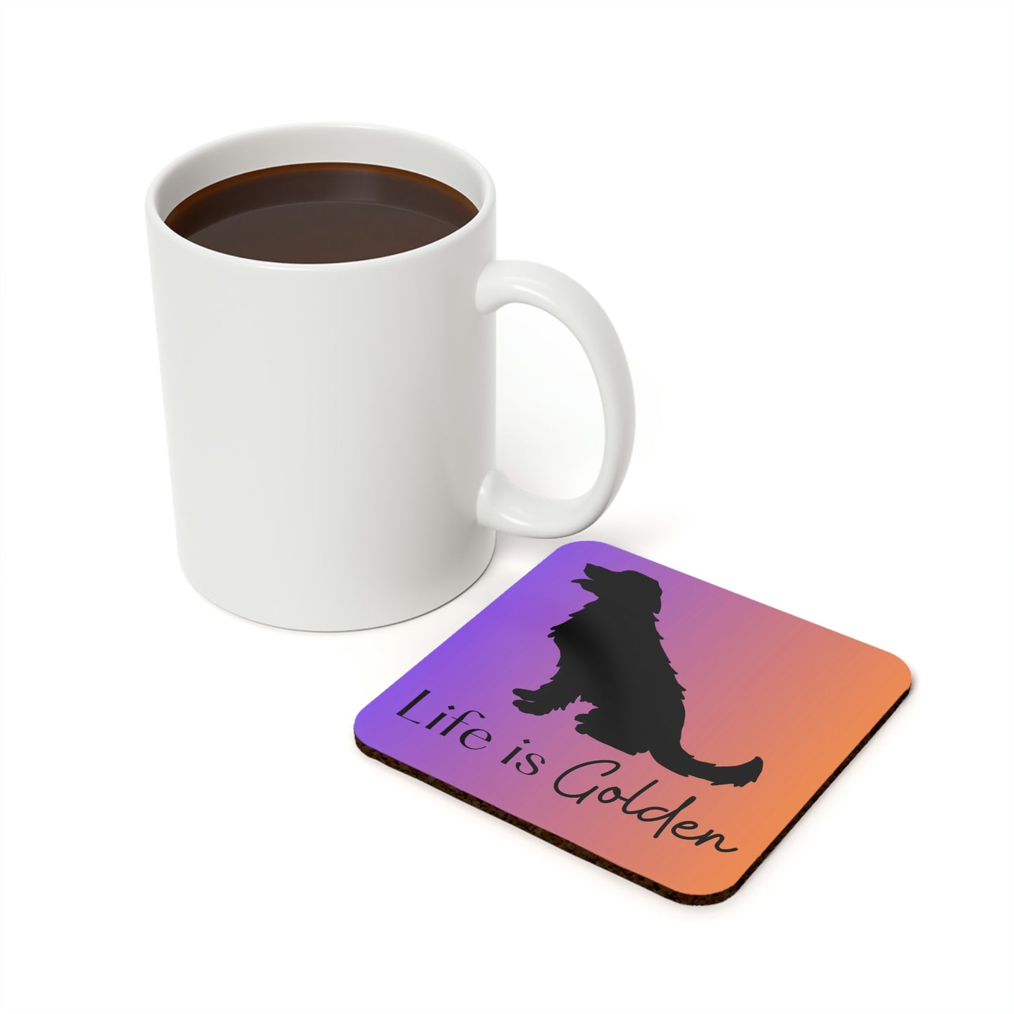 Life is Golden Cork Back Coaster (Purple/Orange Ombre)