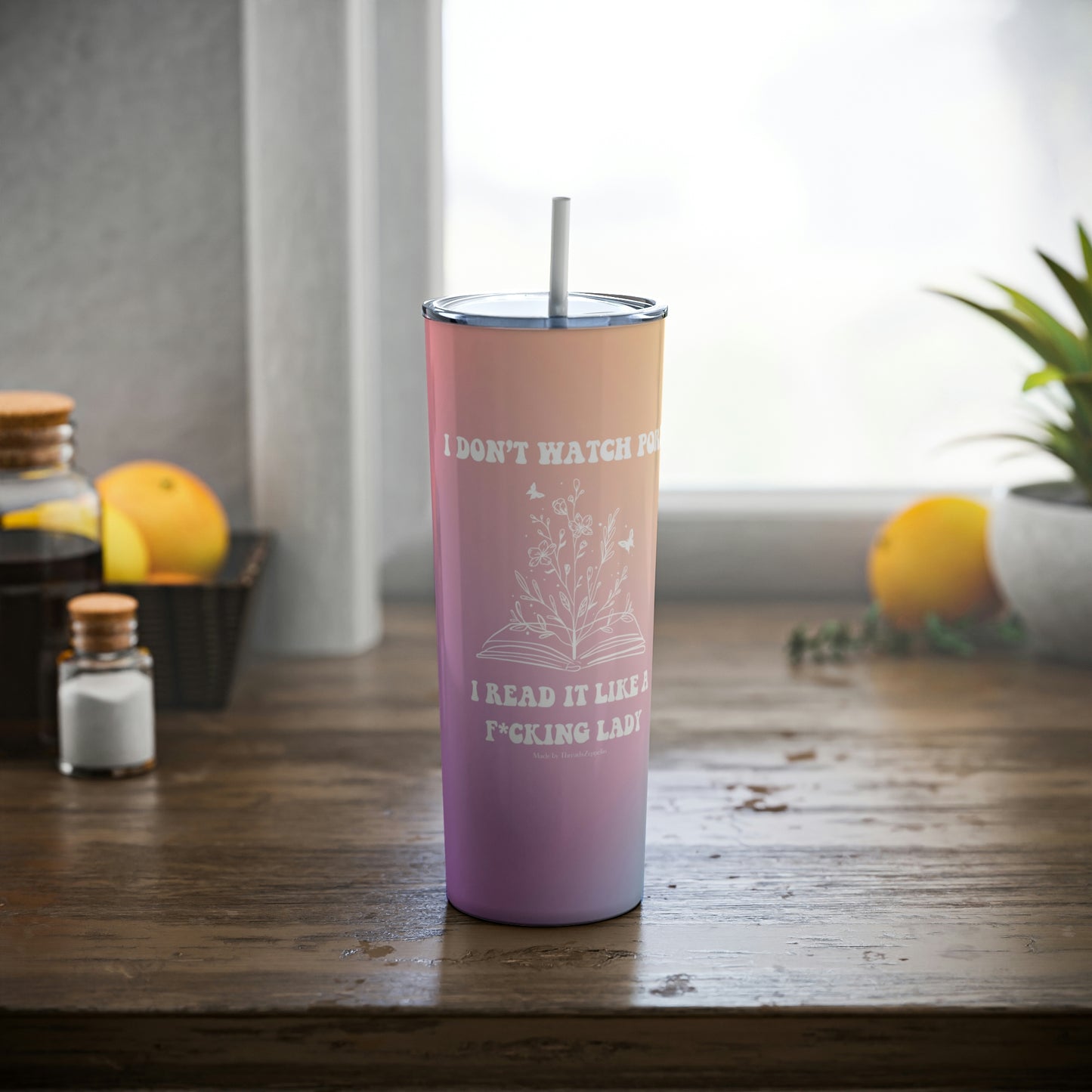 I don't watch p.o.r.n, I read it like a lady Water Bottle Skinny Tumbler, 20oz, book lover, mothers day, book nerd