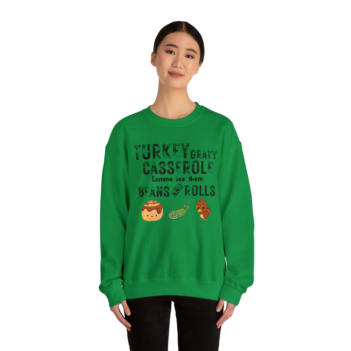 Funny Turkey Thanksgiving Unisex Crewneck Sweatshirt, Turkey Gravy Beans and Rolls, Casserole Sweatshirt