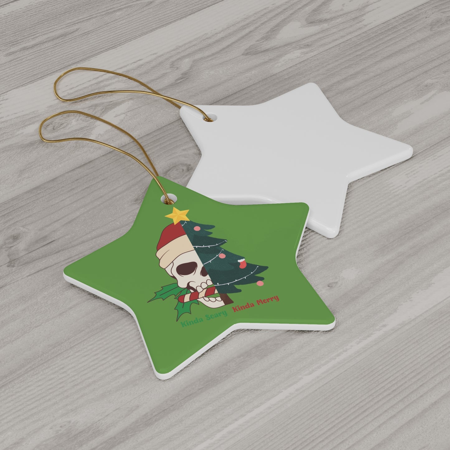 Kinds Scary Kinda Merry, Ornament, Ceramic Ornament, Funny Christmas Ornament, Cute Spooky Season Sweater, Custom Christmas Skeleton