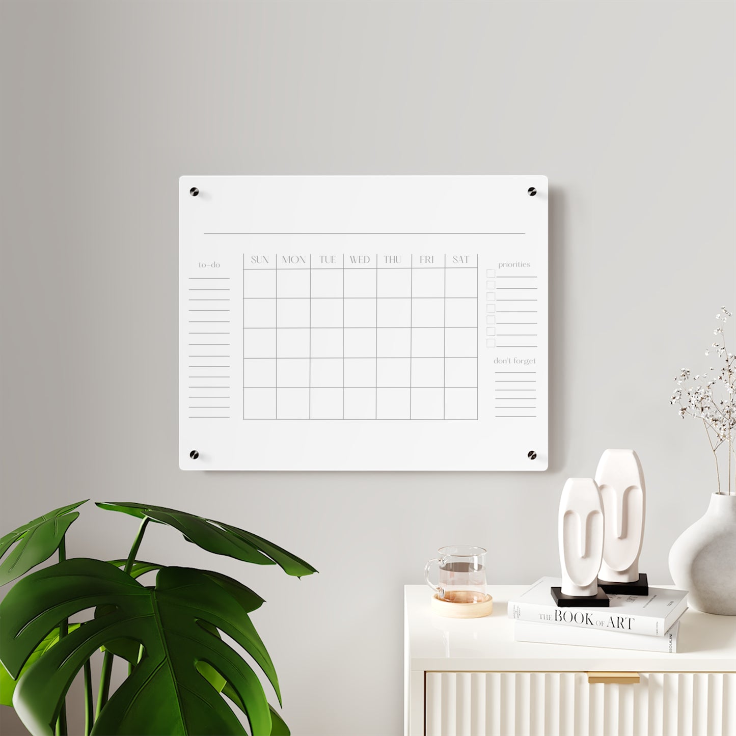 Large Acrylic Calendar, Dry Erase Monthly Acrylic Wall Calendar, 2023 Minimalist Wall Calendar, for Kitchen, Office or Mudroom