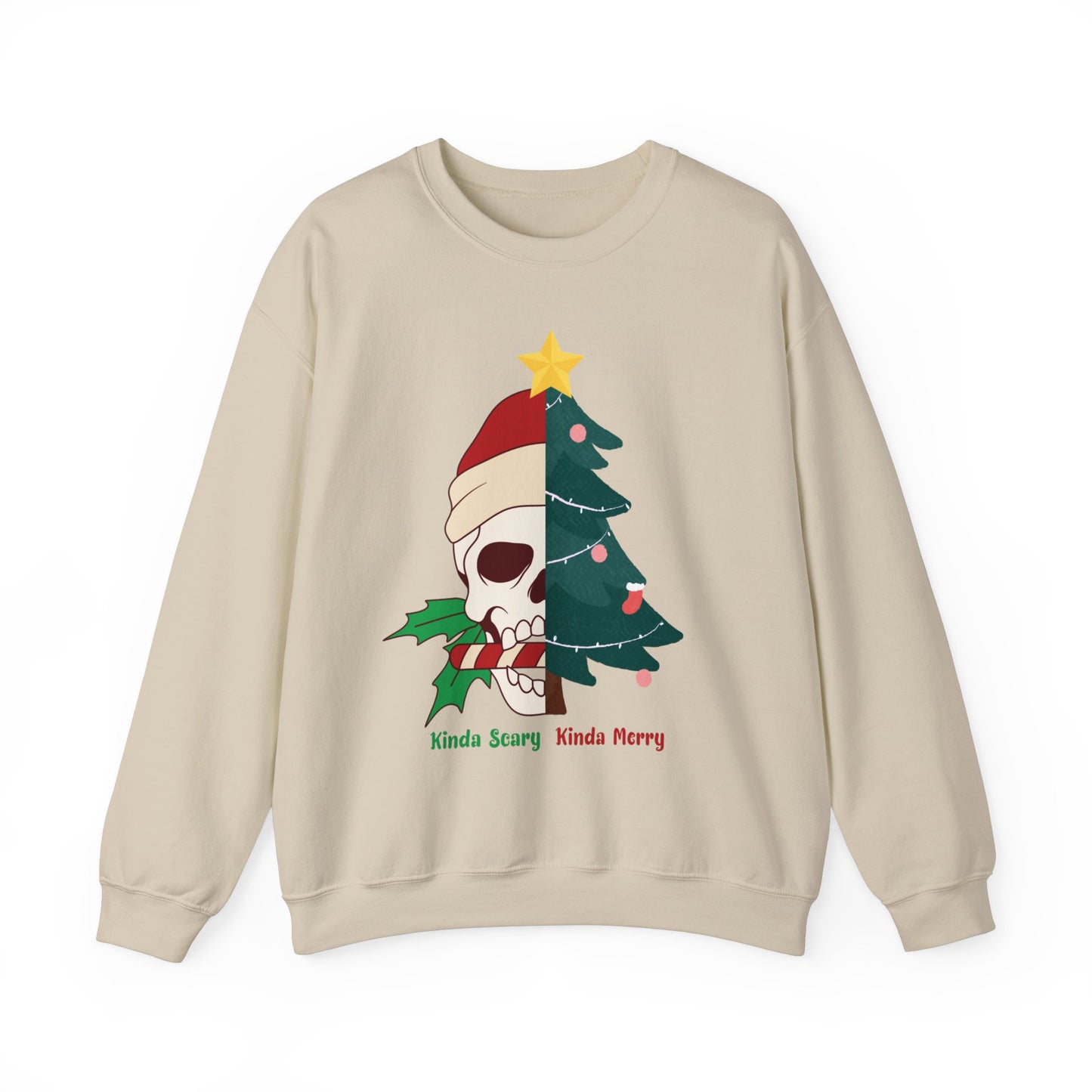 Kinda Scary Kinda Merry Crewneck, Funny Christmas Sweatshirt, Cute Spooky Season Sweater, Custom Christmas Skeleton Sweatshirt, Unisex