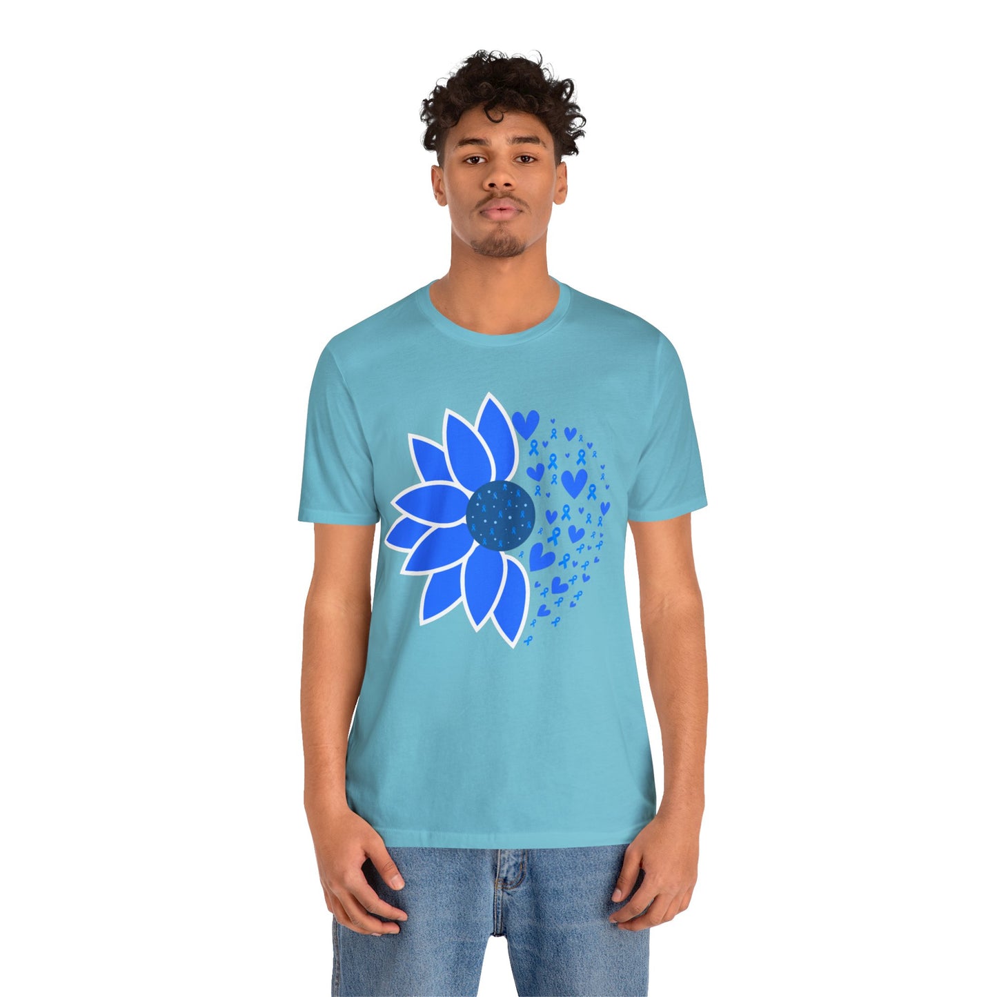 Colorectal Cancer Awareness Sunflower Blue Ribbon Tshirt