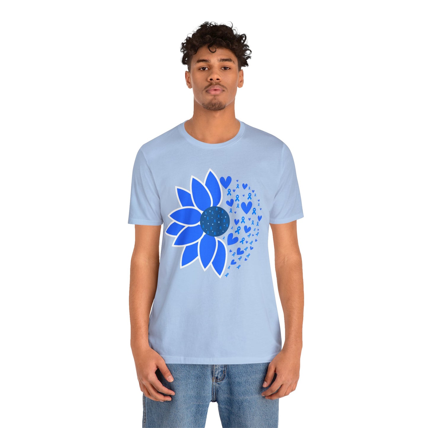 Colorectal Cancer Awareness Sunflower Blue Ribbon Tshirt