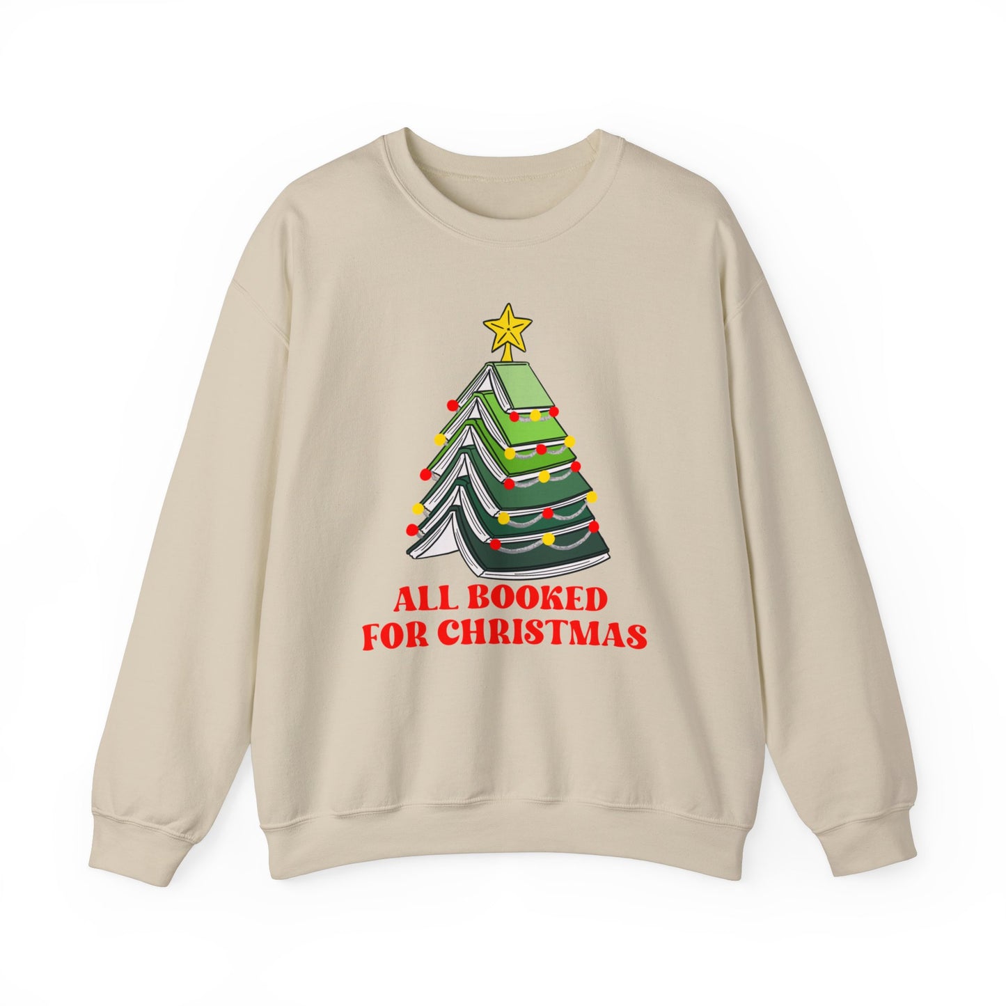 All Booked For Christmas Sweatshirt,  Custom Book Lover Christmas Gift, Gift for Book Lover, Cute Book Christmas Tree Sweater, Book club