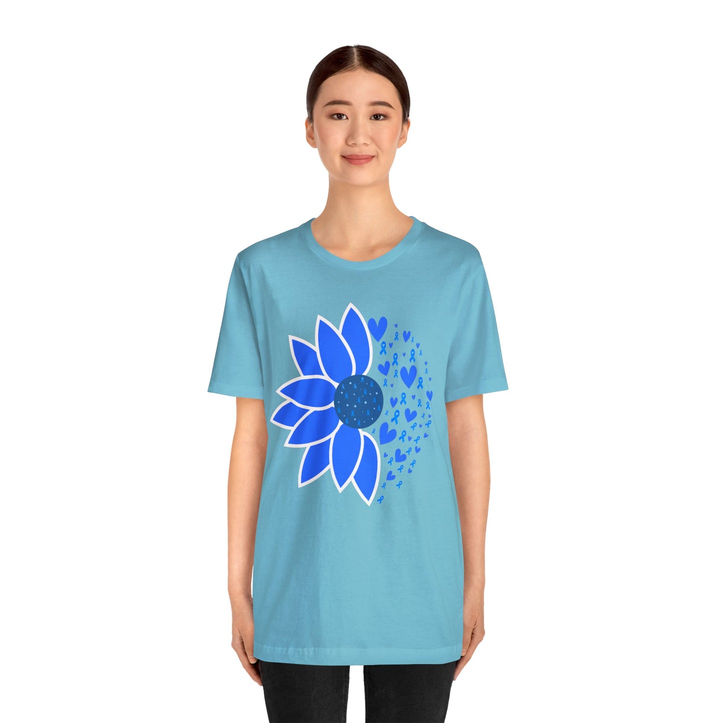 Colorectal Cancer Awareness Sunflower Blue Ribbon Tshirt