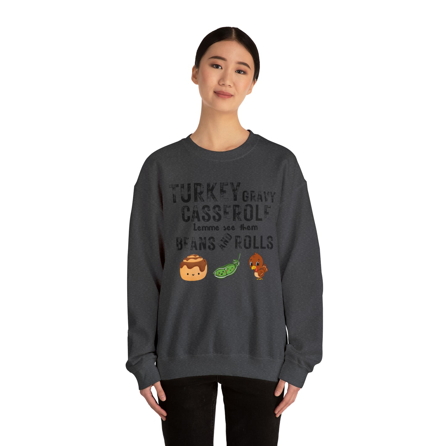 Funny Turkey Thanksgiving Unisex Crewneck Sweatshirt, Turkey Gravy Beans and Rolls, Casserole Sweatshirt