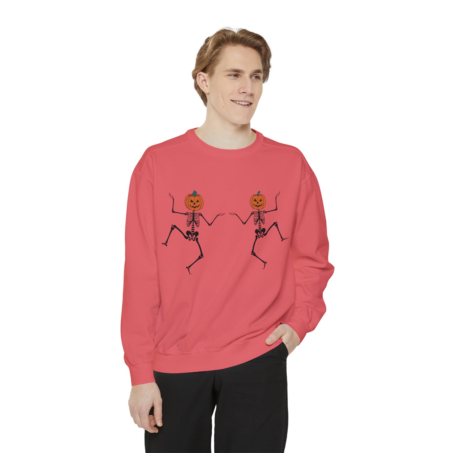 Pumpkin Skeletons Dancing, Comfort Colors, Crewneck, Unisex Garment-Dyed Sweatshirt