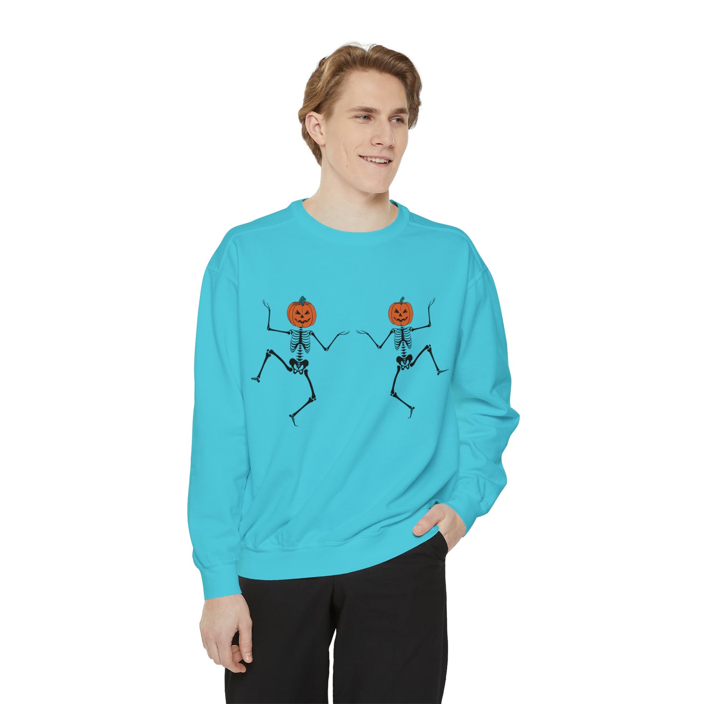 Pumpkin Skeletons Dancing, Comfort Colors, Crewneck, Unisex Garment-Dyed Sweatshirt